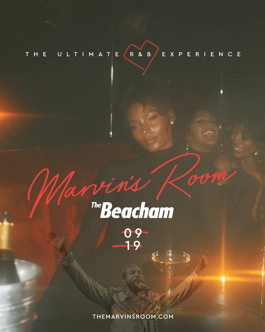 September 19 flyer: friends on a red velvet booth under warm candlelight